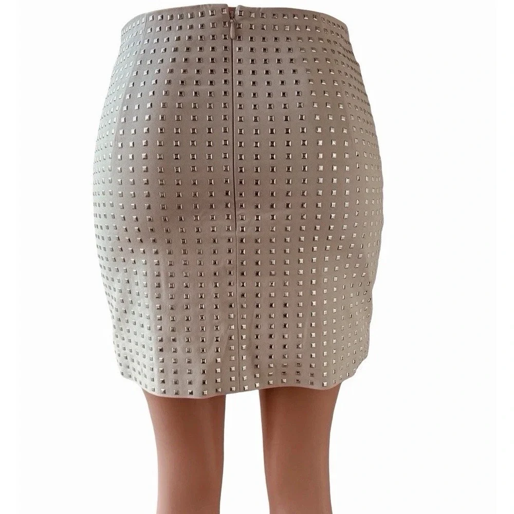 H&M Studded Mini Skirt Sz 6 Taupe Gray‎ Party Retro Lined Rock N Roll Star Girl